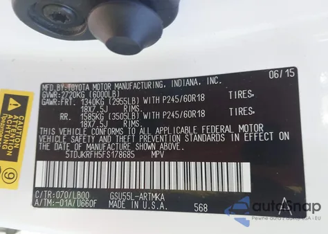 2015 Toyota Highlander Xle V6 from USA, damaged, VIN 5TDJKRFH5FS178685